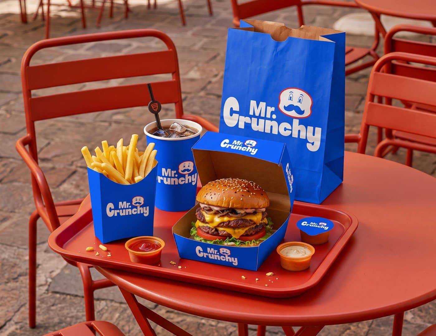 Mr. Crunchy brand overview presenting the fast-food brand personality, positioning, tagline, and visual identity.