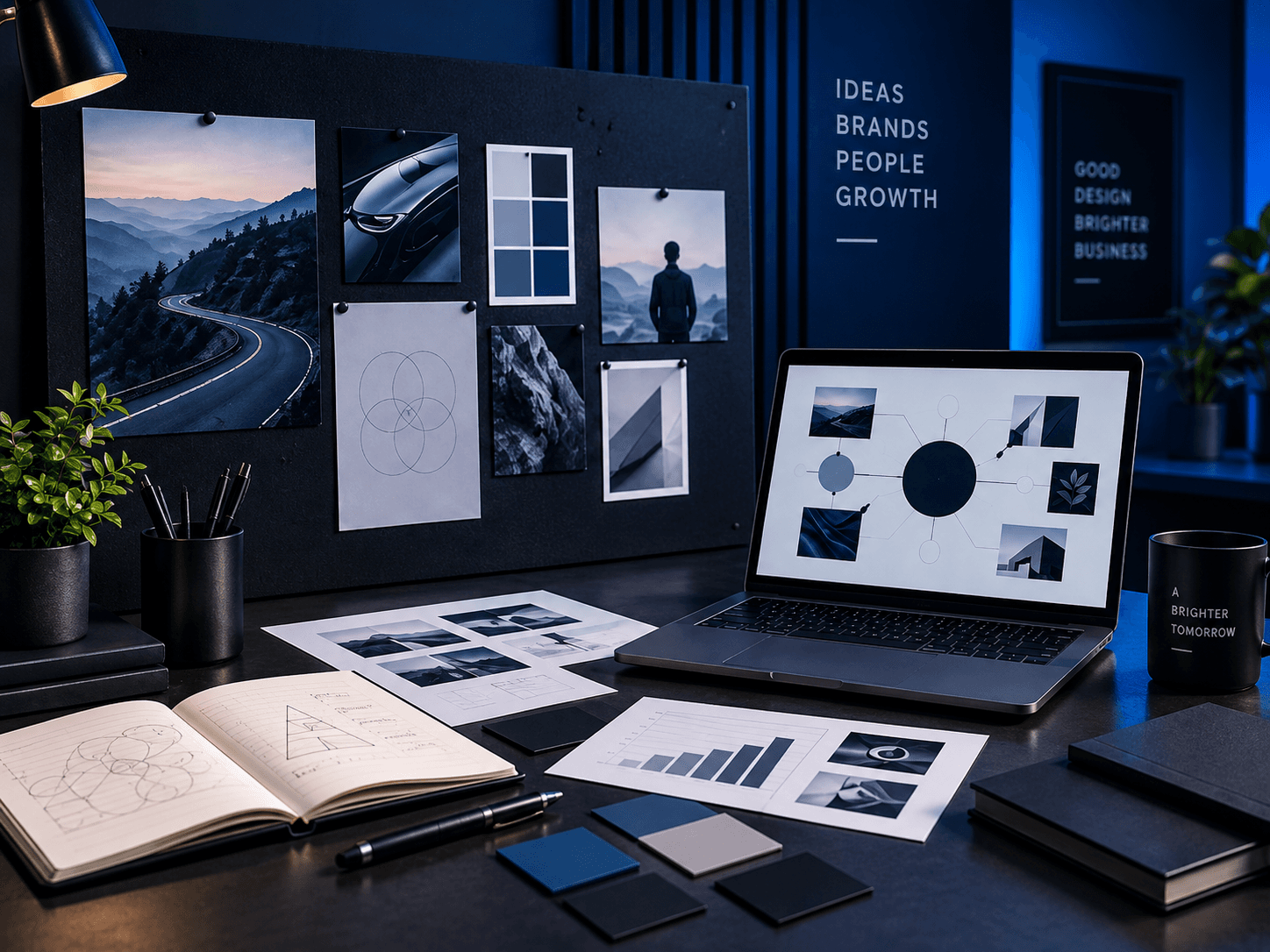 Brand strategy moodboard with creative research and visual planning workspace