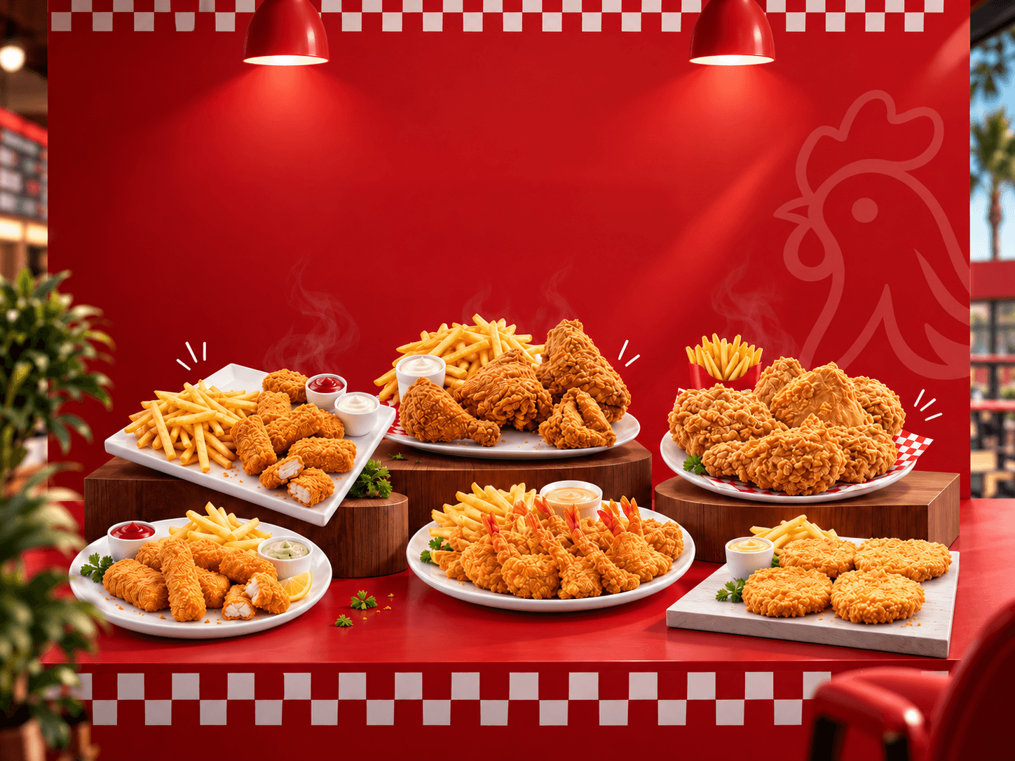 Restaurant menu design featuring branded food